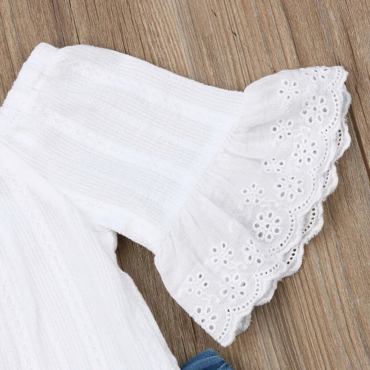 Ruffles Sleeve Off Shoulder Top + Fashion Denim Pants