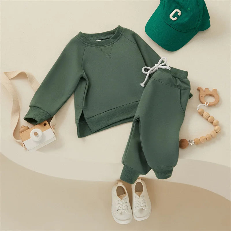 Colored Crew Neck Long Sleeve Sweatshirt + Pants set