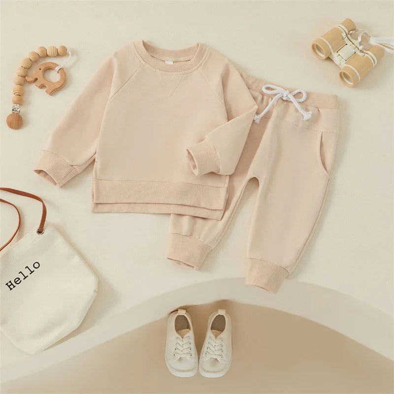 Colored Crew Neck Long Sleeve Sweatshirt + Pants set