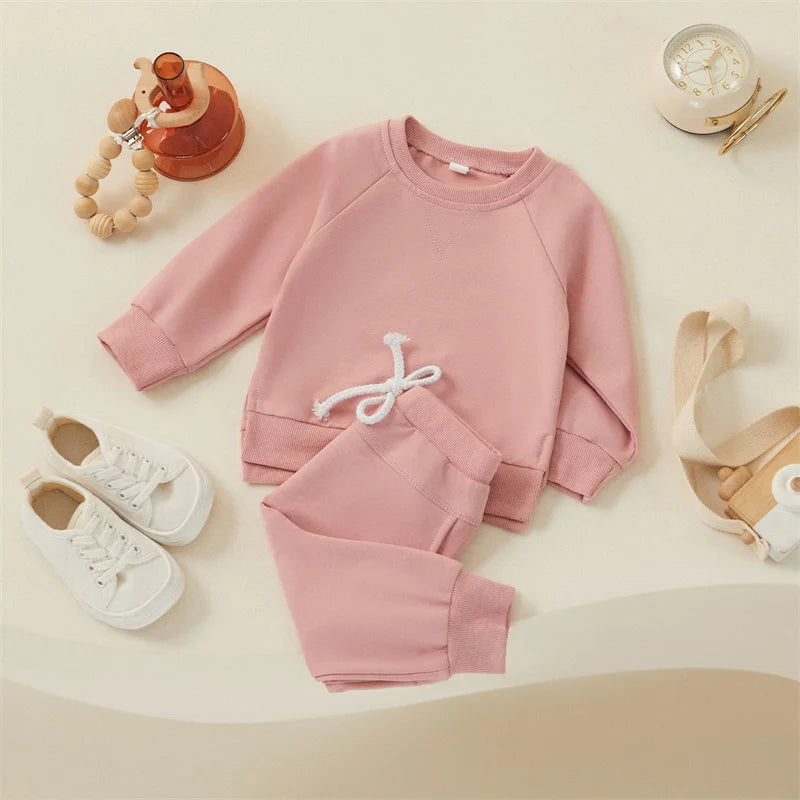 Colored Crew Neck Long Sleeve Sweatshirt + Pants set