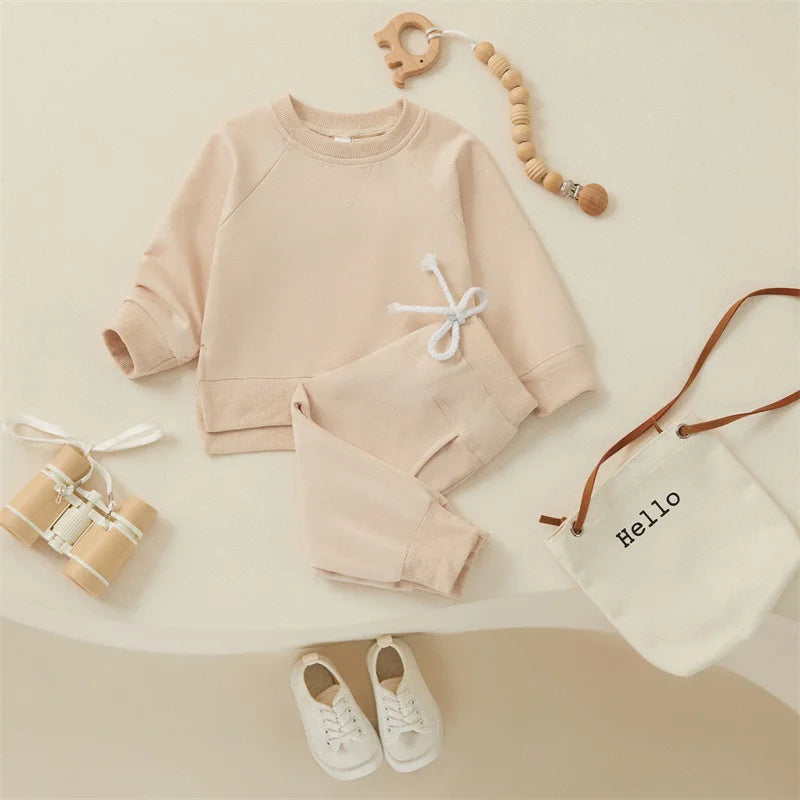 Colored Crew Neck Long Sleeve Sweatshirt + Pants set