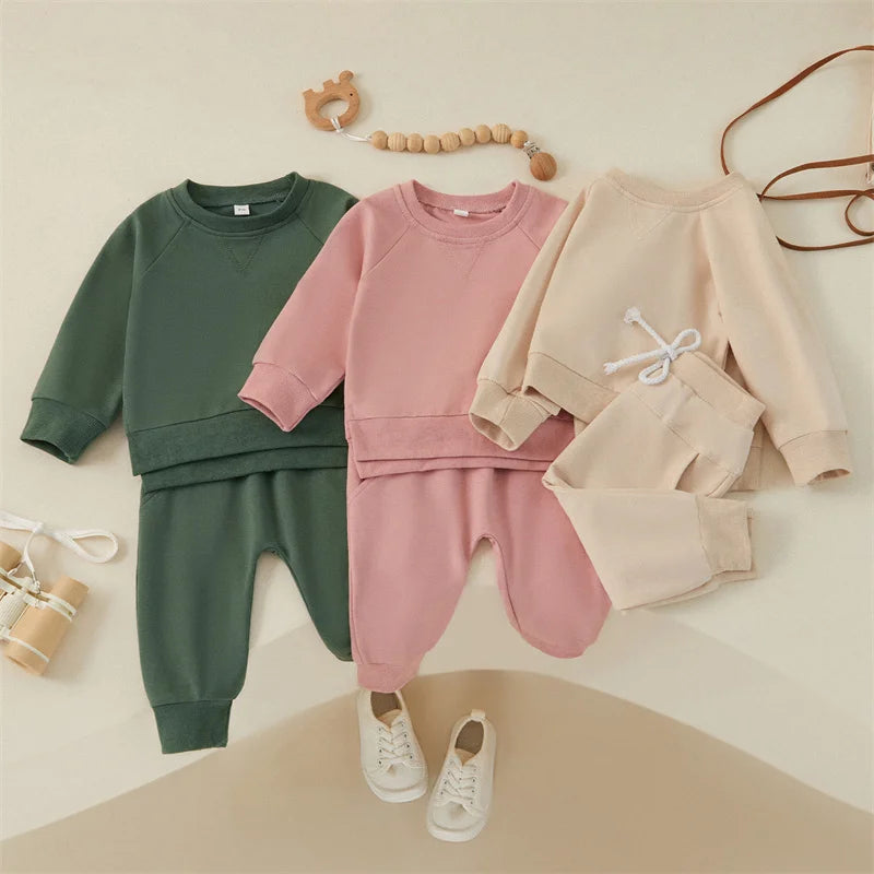 Colored Crew Neck Long Sleeve Sweatshirt + Pants set
