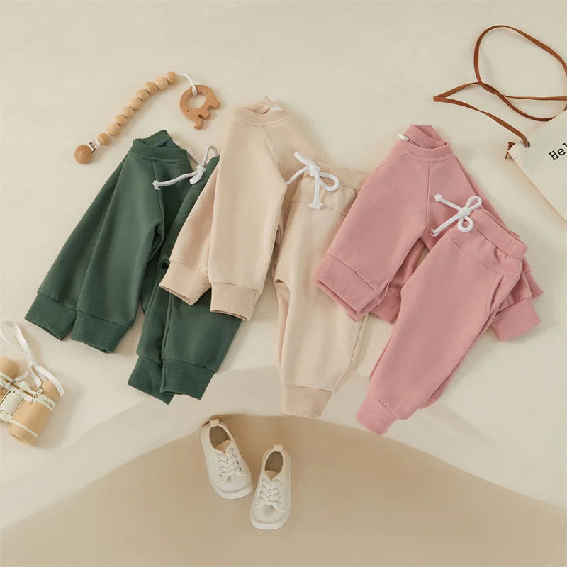 Colored Crew Neck Long Sleeve Sweatshirt + Pants set